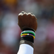 Strong safety Malcolm Jenkins of the Philadelphia Eagles holds his fist in the air during the national anthem before the start of the game between the Eagles and Washington, D.C.’s NFL team at FedExField on Sept. 10, 2017. (Rob Carr/Getty Images)